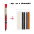 Solid Carpenter Mechanical Pencil With Built-in Sharpener 2.8mm Refillable,Deep Hole Marker for Woodworking Construction Tool Qme 1 red pen-3 refills