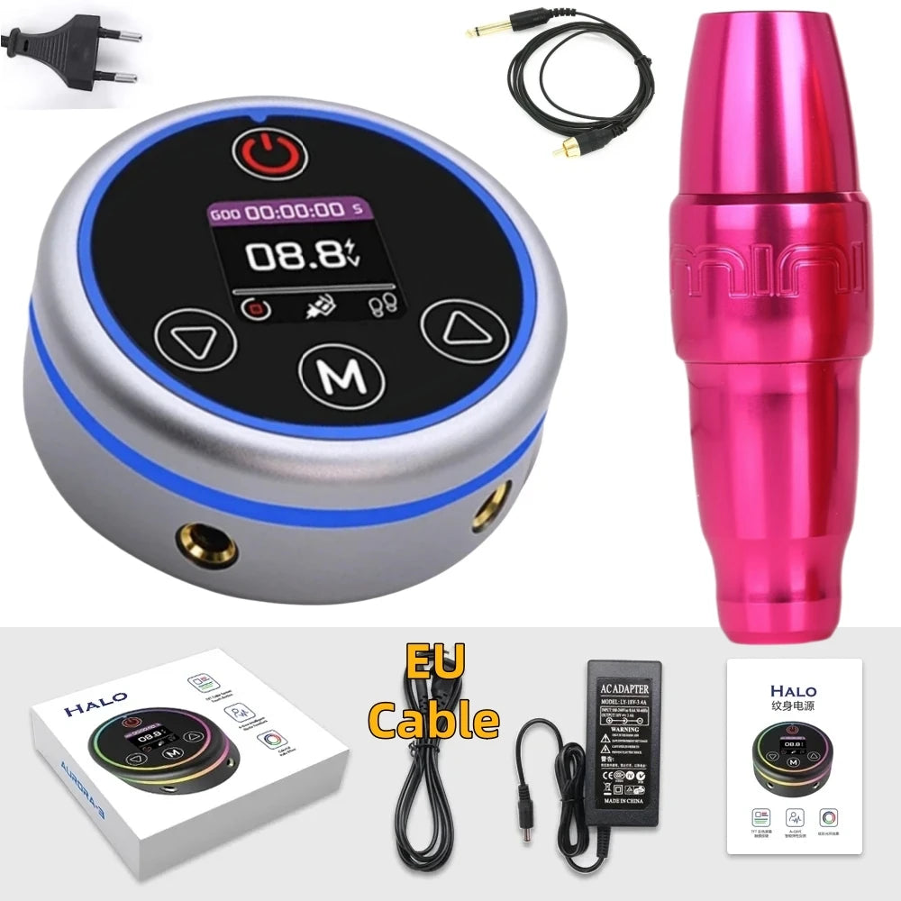 FKMINI Permanent Makeup Pen Kit Set with HALO Colorful Tattoo Power Supply PMU Tattoo Equipment for Beauty Enthusiasts Qme Rosered Kit 2