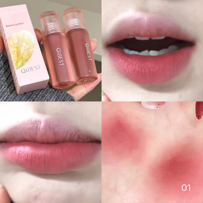QIBEST 6 Colors Matte Nude Liquid Lipstick Velvet Durable Gloss Sexy Red Lip Stain Makeup Waterproof Lasting Lip Mud Cosmetics Qme 01 Normal
