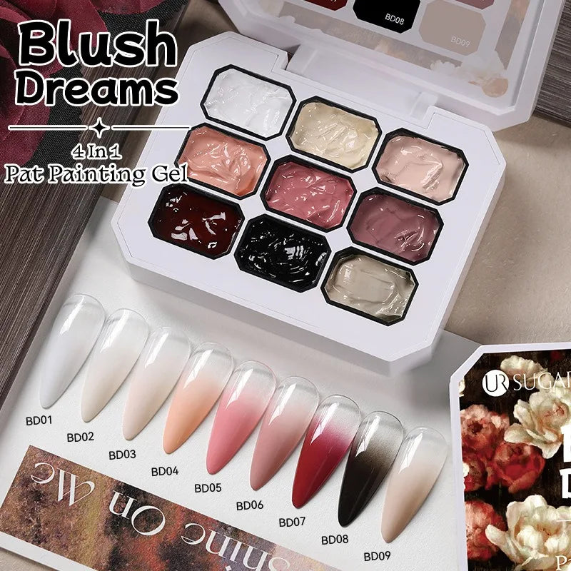 4 in 1 16 Color Nail Art Painting Gel Polish High Pigment Patting Gel for Gradient Ombre Blush Soak Off 3D Creative DIY Manicure Qme 9 Grids 03