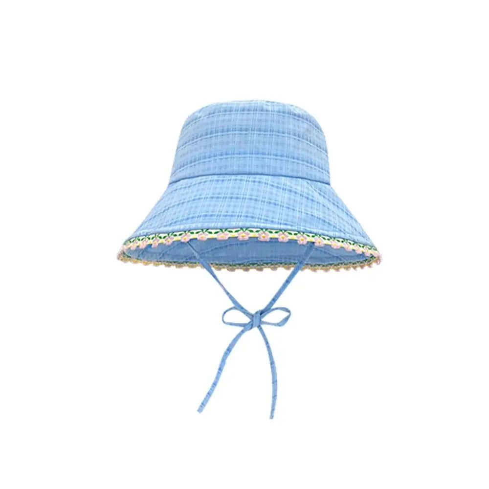 Fashion Lace Up Women Fisherman Hat Plaid Solid Color Summer Sun Hat Sun Protection Breathable Lace Flower Bucket Hat Camping Qme