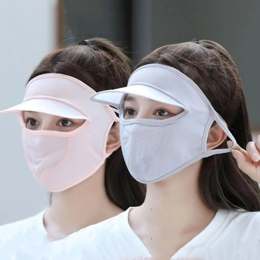 Eye protection Outdoor Face Shield With Brim Solid Color Summer Sunscreen Mask Face Gini Mask Womne Sun Hats Driving Face Mask Qme
