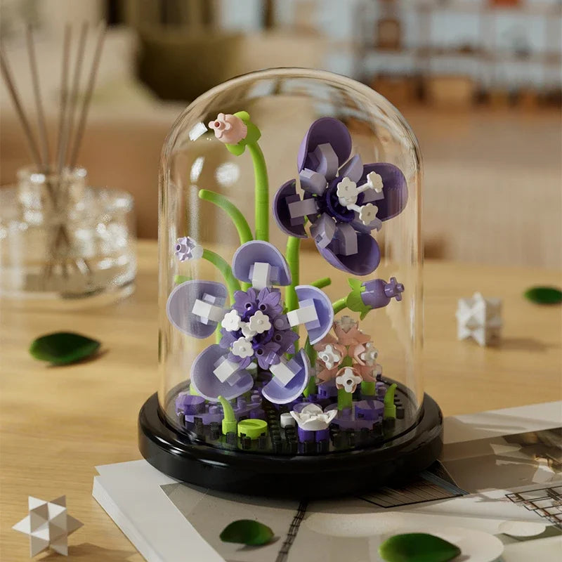 Micro Flower Bouquet Bonsai Building Block Artificial Plastic Plant Dust Cover Micro Model Home Decoration Toy Kid Birthday Gift Qme 243pcs