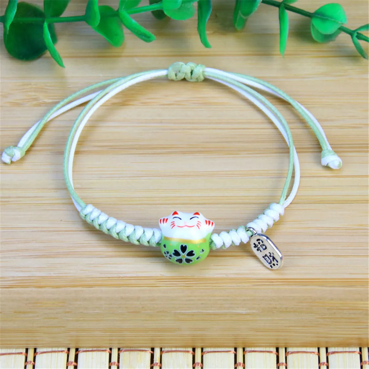 2023 Charm Versatile Lovely Cat Ceramic Woven Bracelet Couple Cute Japan Lucky Kawaii Pendant Rope Chain Jewelry Gift Wholesale Qme Style 1