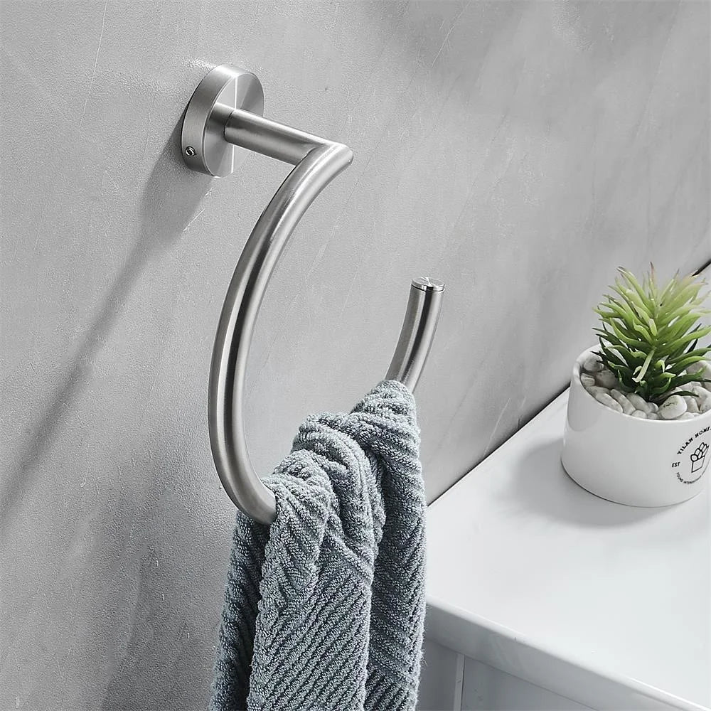 Silver Towel Ring, Semi-Circular Stainless Steel Towel Ring, Towel Holder, Wall Mounted Towel Ring Qme