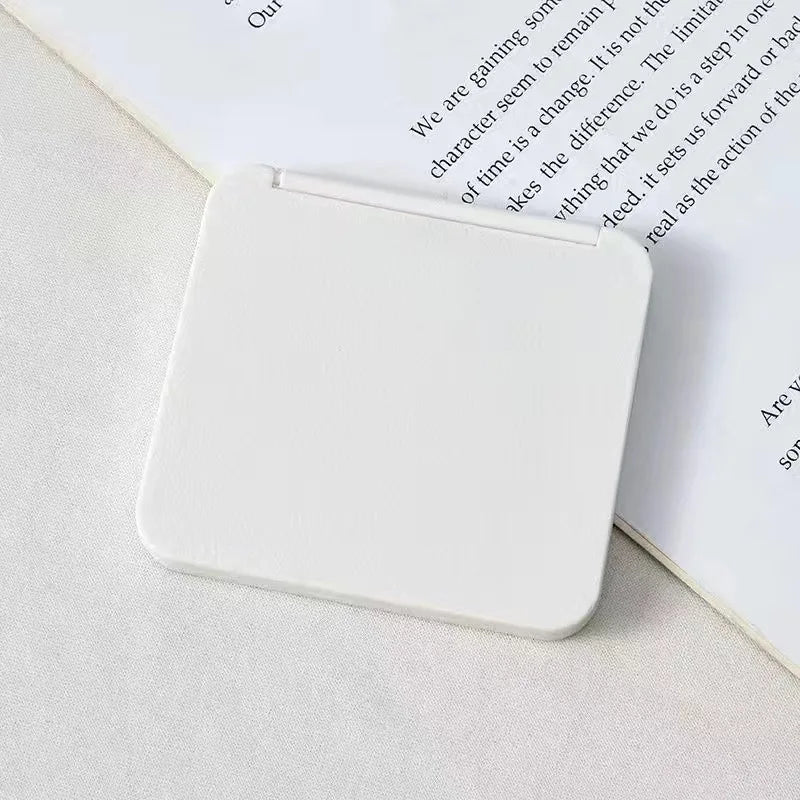 2-Face Makeup Mirror Square Portable Cute Girl's Hand Mini Pocket Qme White China Mainland