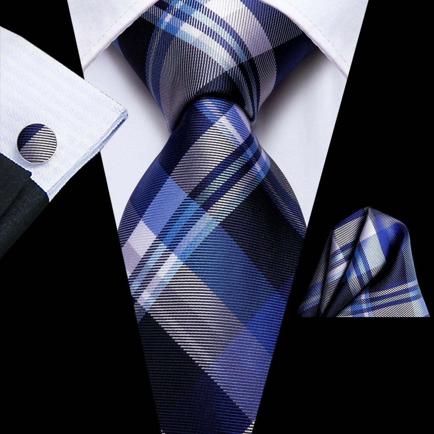 Professional Mens 3-Piece Suit Necktie Pocket Square Cufflinks Qme DPTH-LDSN3013