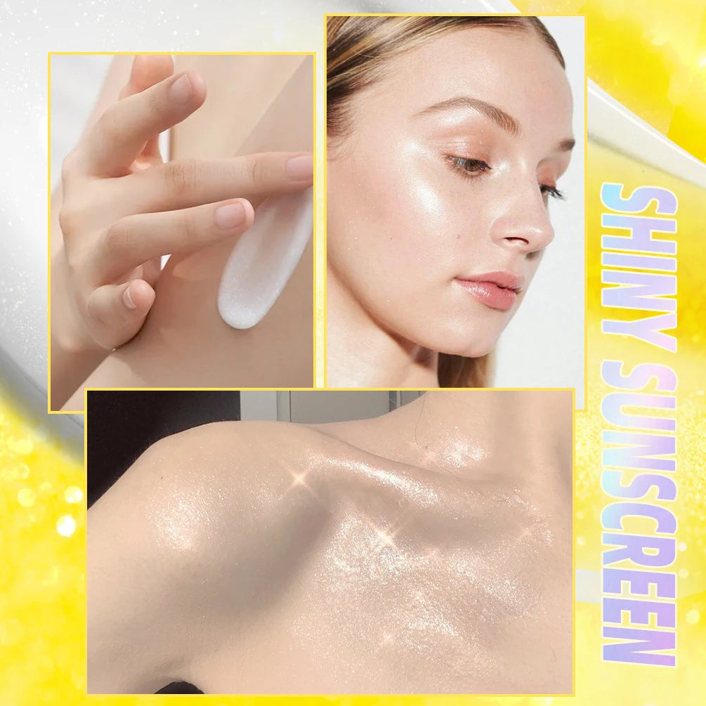 Facial Sunscreen Oil-Control Glitter Sun Cream Sunblock Skin Protective Refresh Sun Block Anti Aging Concealer Makeup Foundation Qme