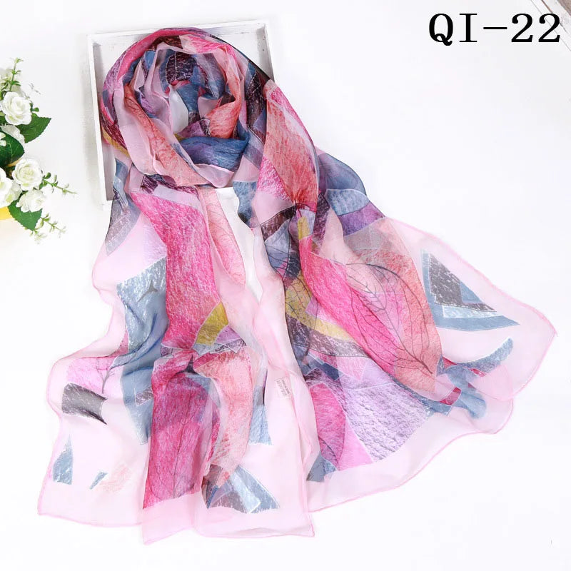Painting Lotus Beach Sun Protection Chiffon Georgette Scarf Women