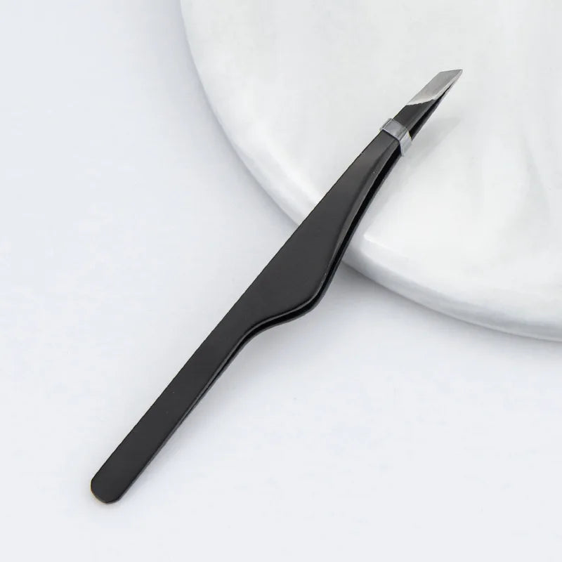 Hair Removal Tweezers Stainless Steel Eyebrow Slant Tip Point Flat Qme Black China Mainland
