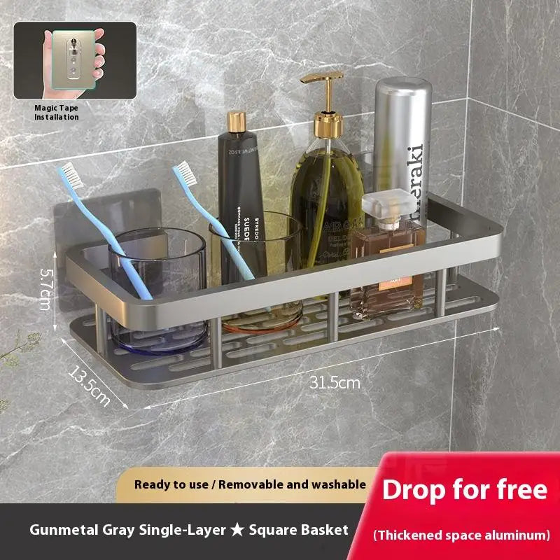 Corner Shelf Wall Soap Holder Bathroom Organizer Rack Punch-free Qme Gray 1pcs Alloy