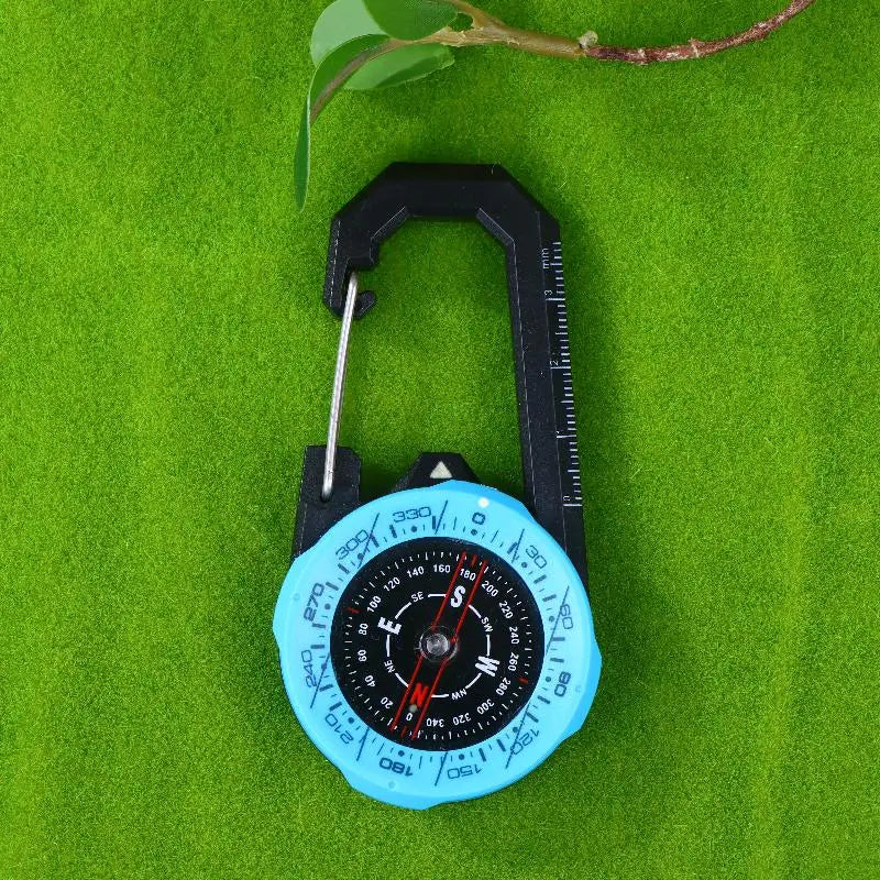 Luminous Compass Keychain Carabiner Portable ABS Material Directional Qme Blue