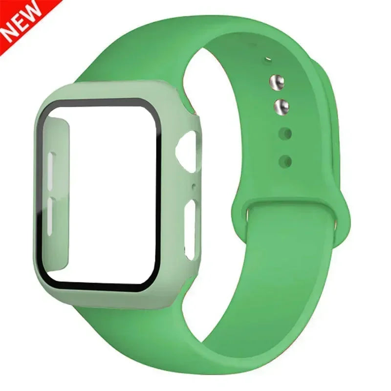Glass+Case+Strap for Apple Watch Band 45mm 44mm 41mm 40mm 38mm 42mm Screen Protectors for Apple IWatch Series 9 8 7 6 SE 5 3 4 Qme