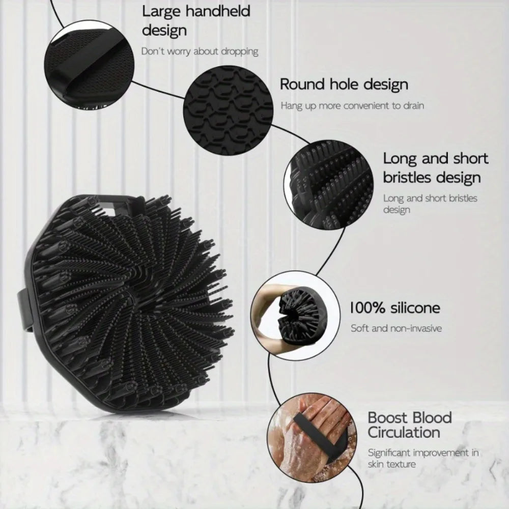 Bath Soft Silicone Back Brush Shower Sponge Scrubbing Handle Qme