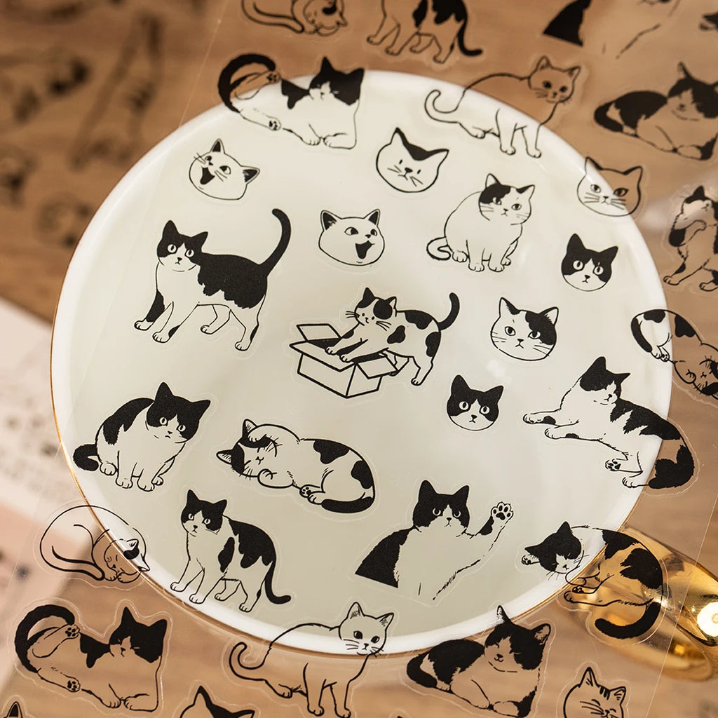 2 Sheets/Bag Cute Cartoon Cats PET Stickers, for DIY Scrapbooking Photo Frame Collage Decoration Craft Supplies Qme