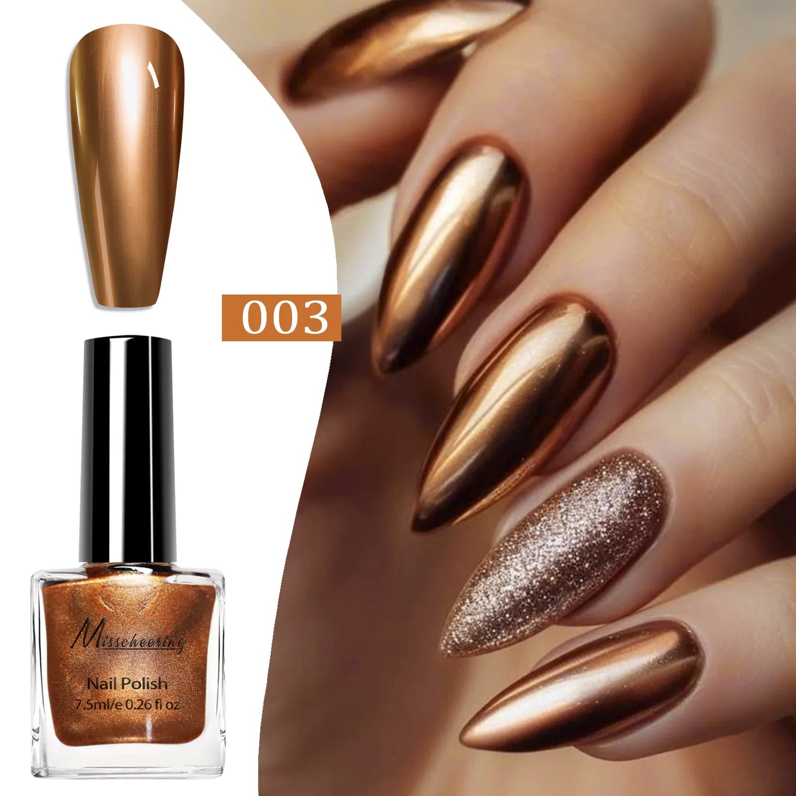 Instant Chrome Nail Polish 12 Colors - No UV Lamp Mirror Effect, Quick Dry Metallic Nail Lacquer, Long Lasting Salon Nail Polish Qme 03