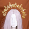 Gothic Gold Plated Halo Crown Vintage Faux Pearl Inlaid Sun Goddess Qme Style 3