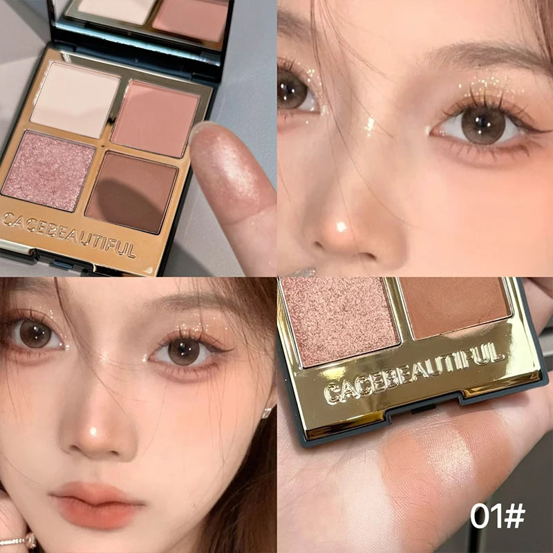 CACE 4-colors Eyeshadow Palette Pearly Bright Matte Glitter Eye Shadow Shimmer Pigment Palette Long Lasting Eyeshadow Cosmetics Qme 01