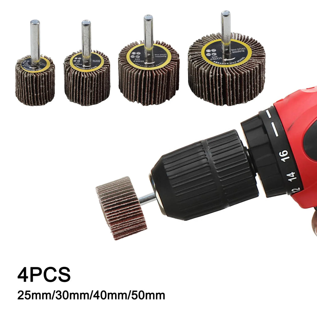 4pc Emery Cloth Sanding Flap Wheel 80Grit With 6mm Mandrel Rod Abrasive Sandpaper Polishing Tools 25 30 40 50mm For Rotary Tool Qme Default Title