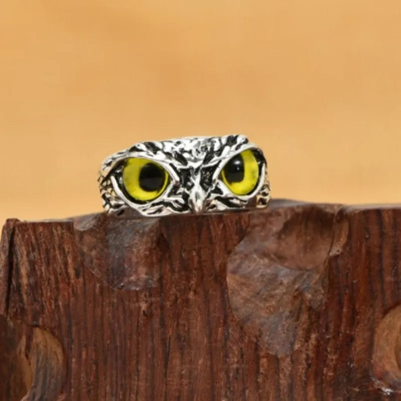 Charm Vintage Cute Men and Women Simple Design Owl Ring Silver Color Engagement Wedding Rings Jewelry Gifts Qme YELLOW antique silver resizable