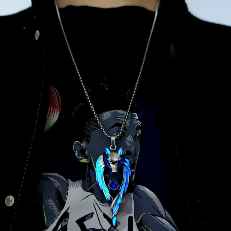 New Wolf King Pendant Necklaces for Men Glow in The Dark Animal Sweater Chain Glowing Necklace Punk Hiphop Jewelry Accessories Qme
