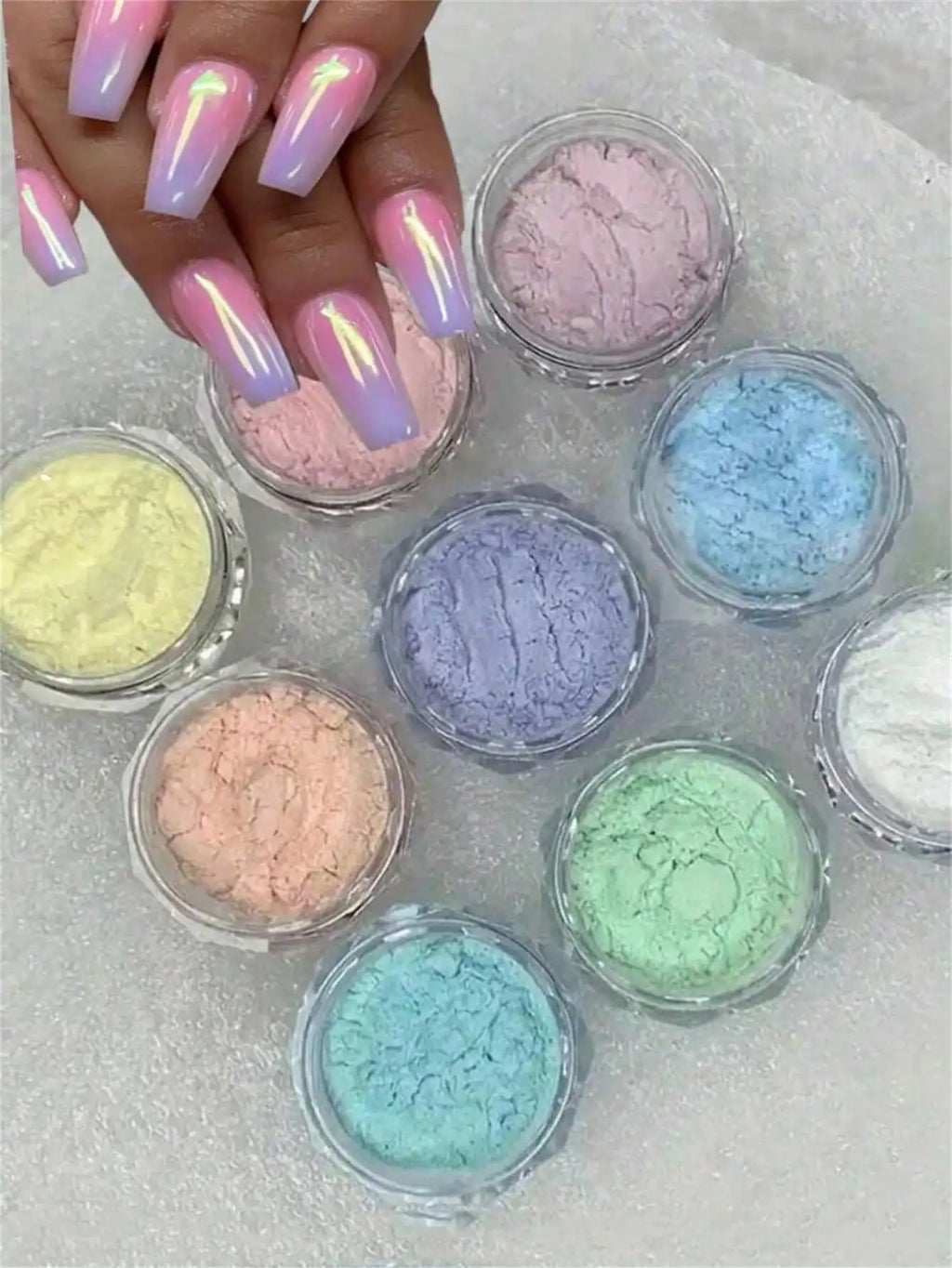 9-Colors Mermaid Chrome Nail Powder Aurora Art Dusts Round Unscented Qme 9 pcs