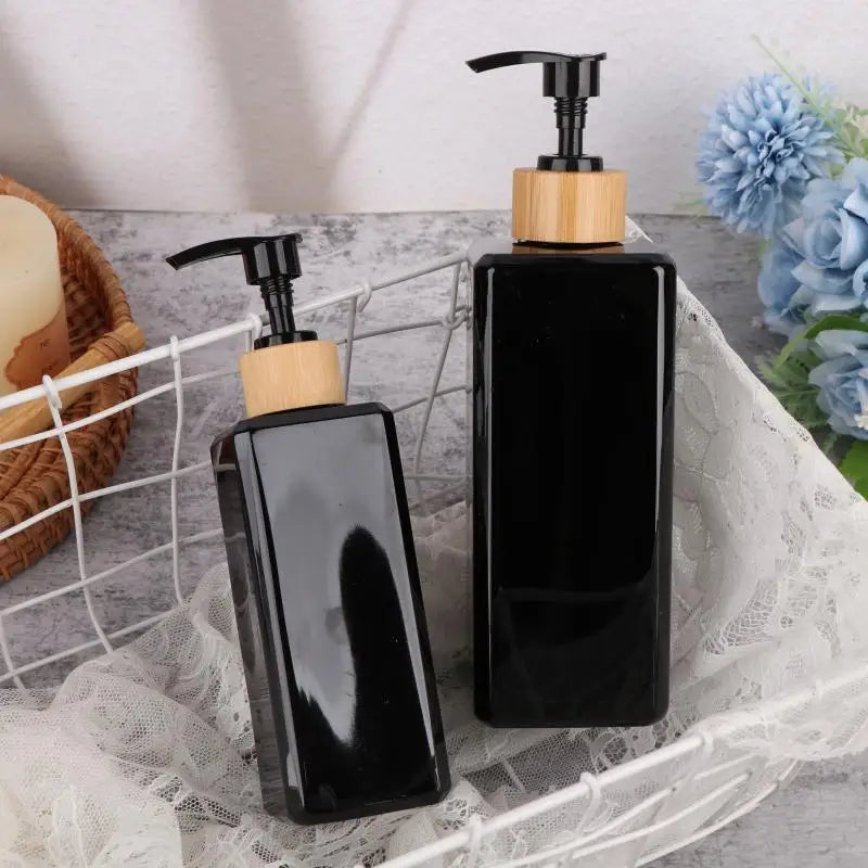 Bamboo Pump Bottles Lotion Containers Bathroom Dispensers Square Qme