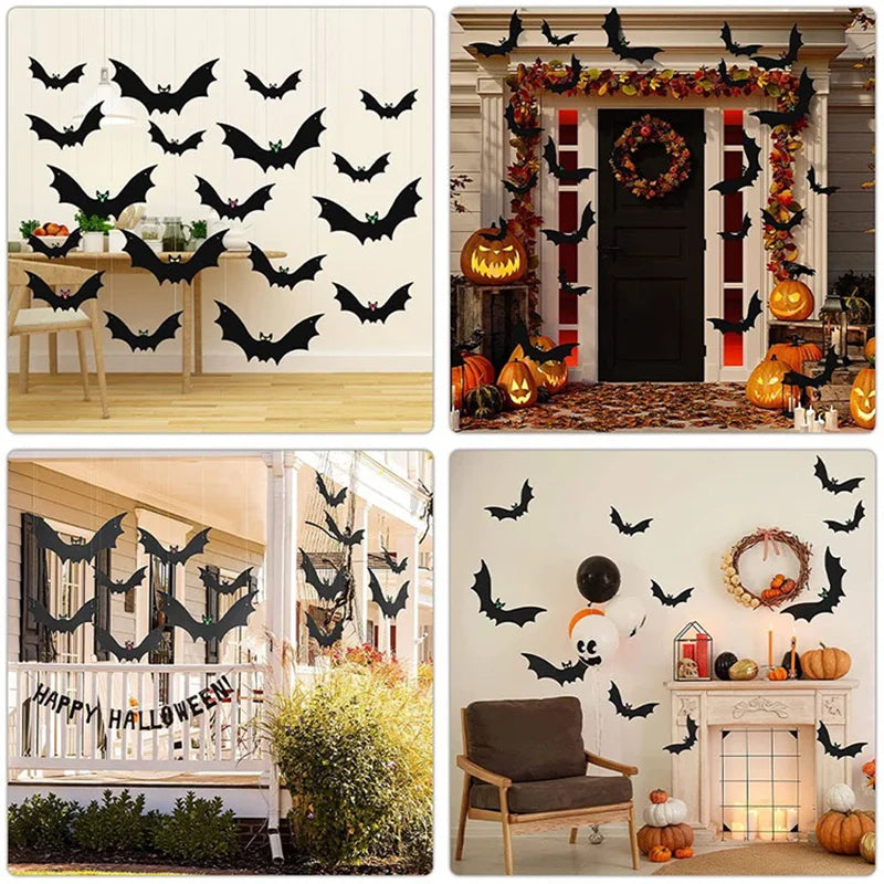 Glowing Eye Bat Pendant Halloween Decoration Spider Luminous Bat Outdoor Party Courtyard Wall Decoration Hanging Tree Ornaments Qme