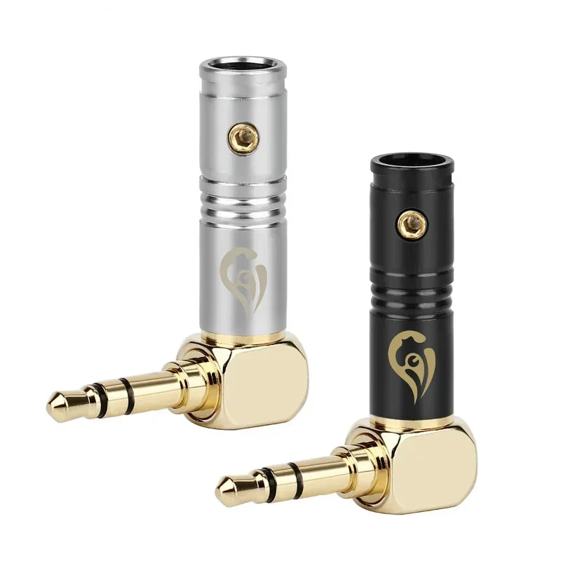 3.5mm Jack Earphone Plug Connectors Right Angle 3 Poles HiFi Headphone 90 Degree Audio Adapter Gold Plated Solder Black Silver Qme