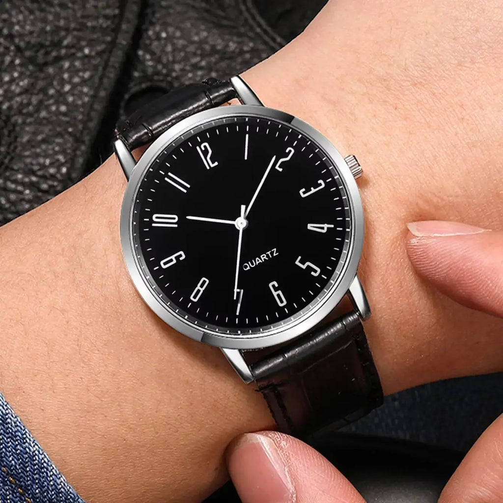 4/5PCS Fashion Men's Watches Bracelets Set Casual Arabic Dial Leather Strap Quartz Wristwatch Reloj Hombre（Without Box） Qme