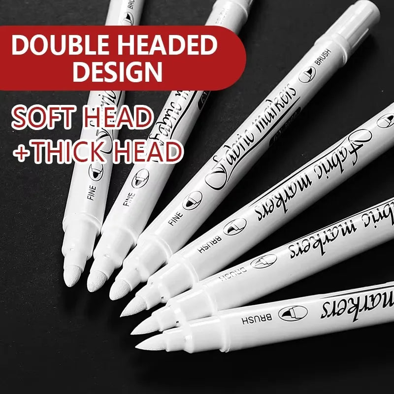 1-6pcs Waterproof Double Tip White Paint Marker Pens,for Fabric Shoe Clothes DIY Art Graffiti Hand-Painted Stationery Supplies Qme