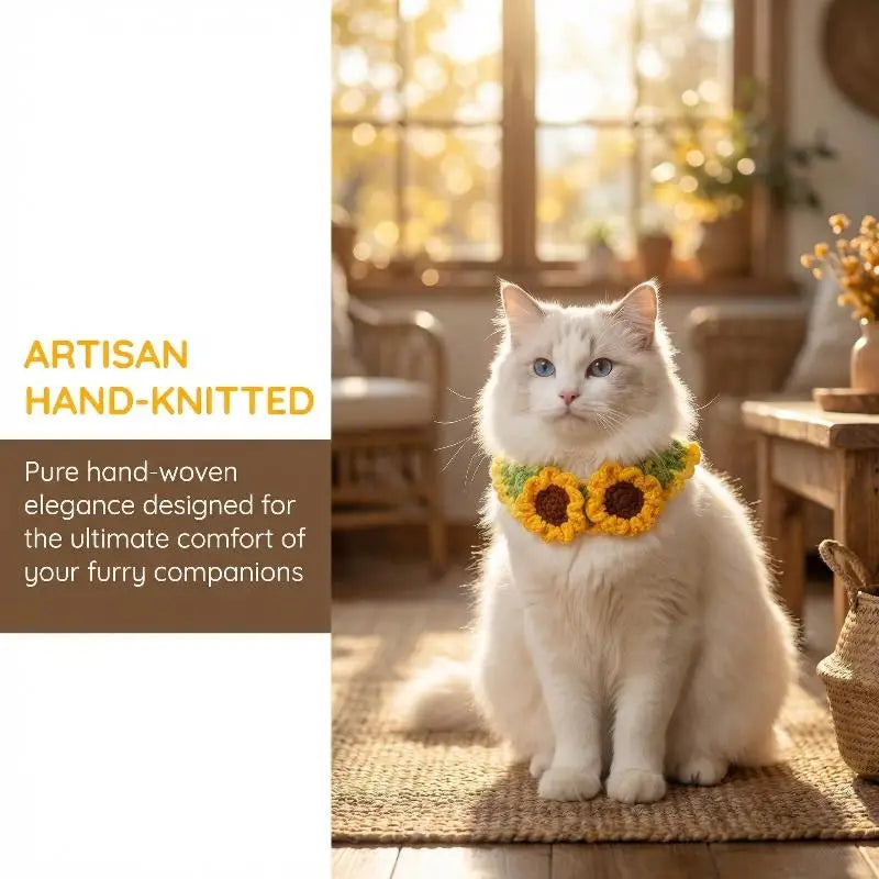 Soft Pet Scarf Drool Bib Dog Cat Knit Accessories Cute Woven Flower Qme