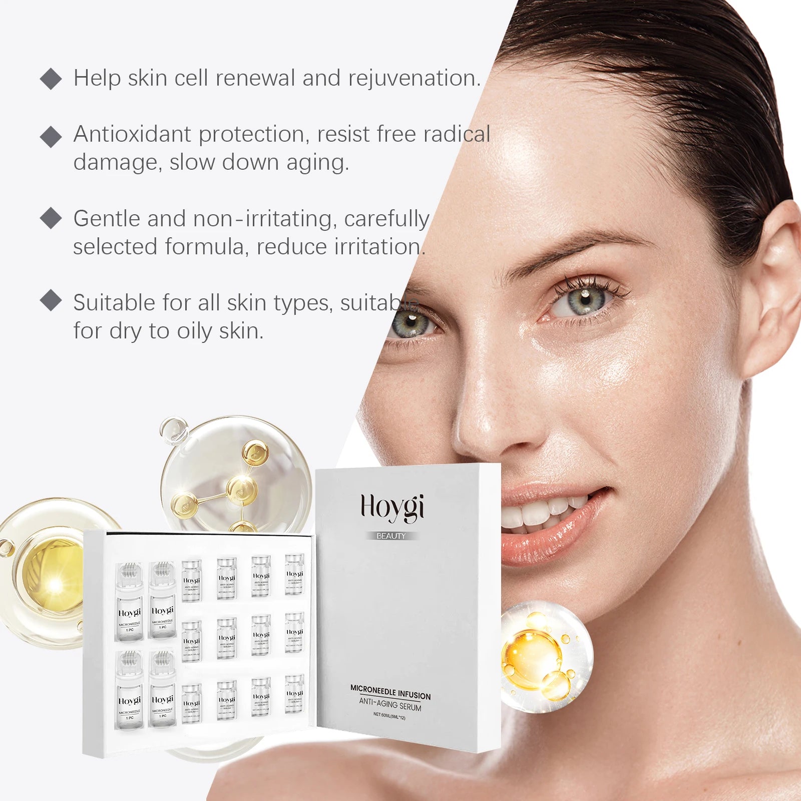 Firming Facial Serum Set with Microneedle Roller Anti-Aging Tightening Hydrating Facial Essence Fade Smoothing Skin Beauty Qme