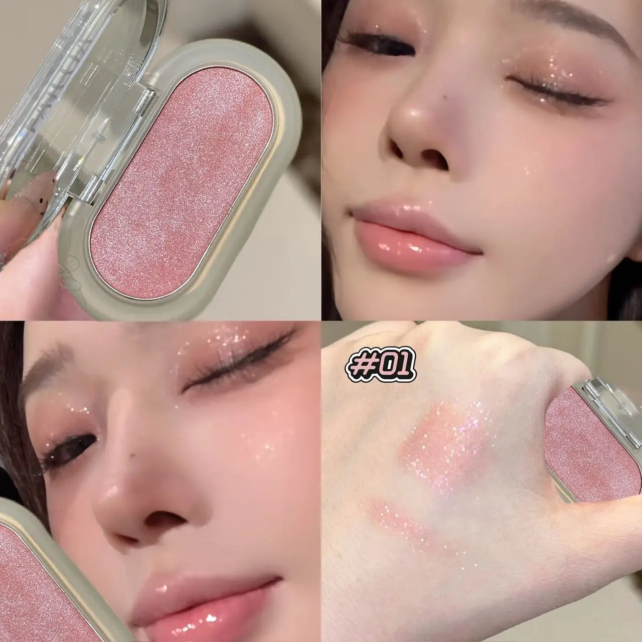 Pearlescent Peach Eye Shadow Highlighter Waterproof Easy-To-Apply Shimmer Mashed Potato Blush Brightening Makeup With Puff Qme 01