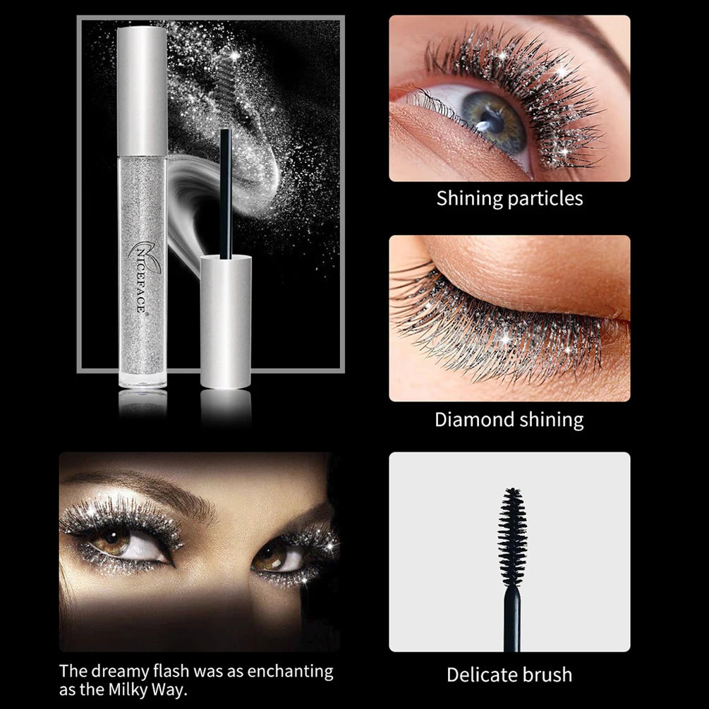 Diamond Glitter Mascara Fast Dry Eyelashes Curling Extension Makeup Waterproof Long-lasting Lengthens Eye Lash Black 4D Mascara Qme