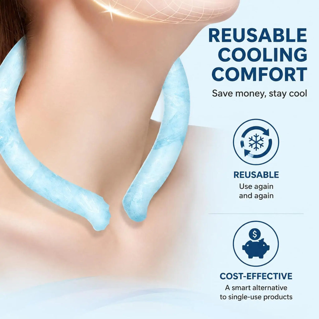 Wearable Neck Cooler - Reusable Cooling Tube for Summer Freeze Activated Neck Sleeve Hot Weather Relief for Outdoor Work/Travel Qme