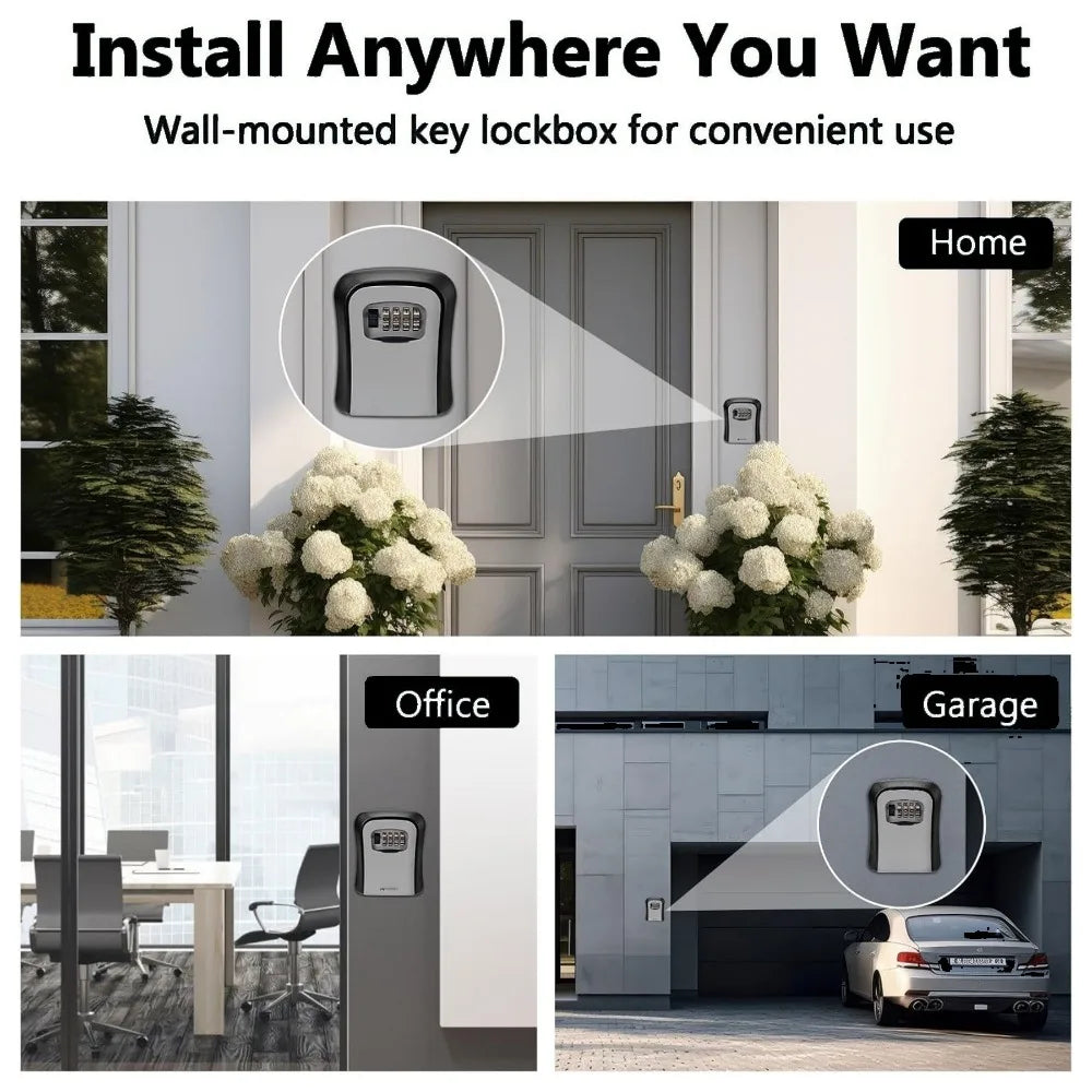 Key Lock Box 4 Digit Password ABS Security Anti-theft Durable Wall Mounted Password Key Box for Home or Office Key Safe Storage Qme