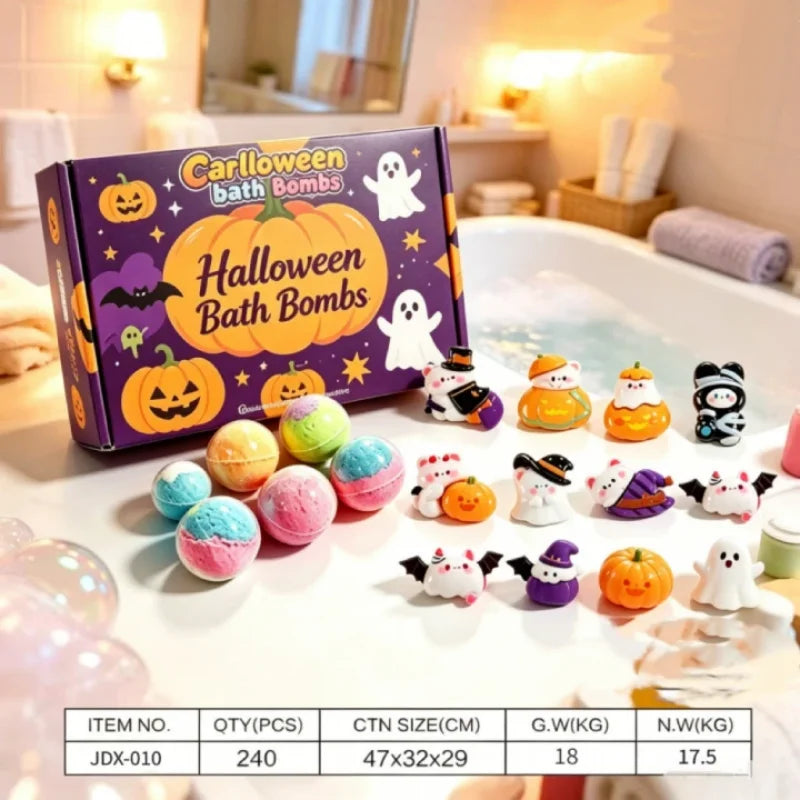 12pcs Kids Bath Bombs Set 60g Each with Surprise Toy Inside Natural Bubble Bath Fizzy Ball for Children Spa Bathtime Gift Qme Halloween 60g
