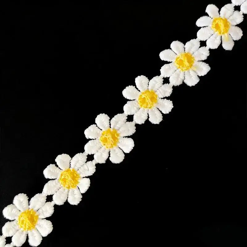 White Yellow Embroidered Lace Trim Soft Fabric Delicate Design Perfect For DIY Sewing Clothing Decor Wedding Craft Projects Qme