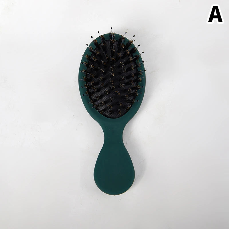Oval Boar Bristle&nylon Hair Comb Mini Anti-static Scalp Massage Qme Green