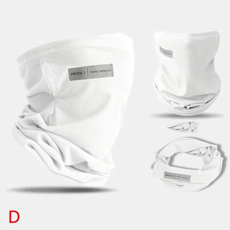 Ice Silk Sunscreen Mask For Men Women Outdoor Cycling Face Cover Solid Color Neck Wrap UV Protection Ear Bandana Scarf Summer Qme White