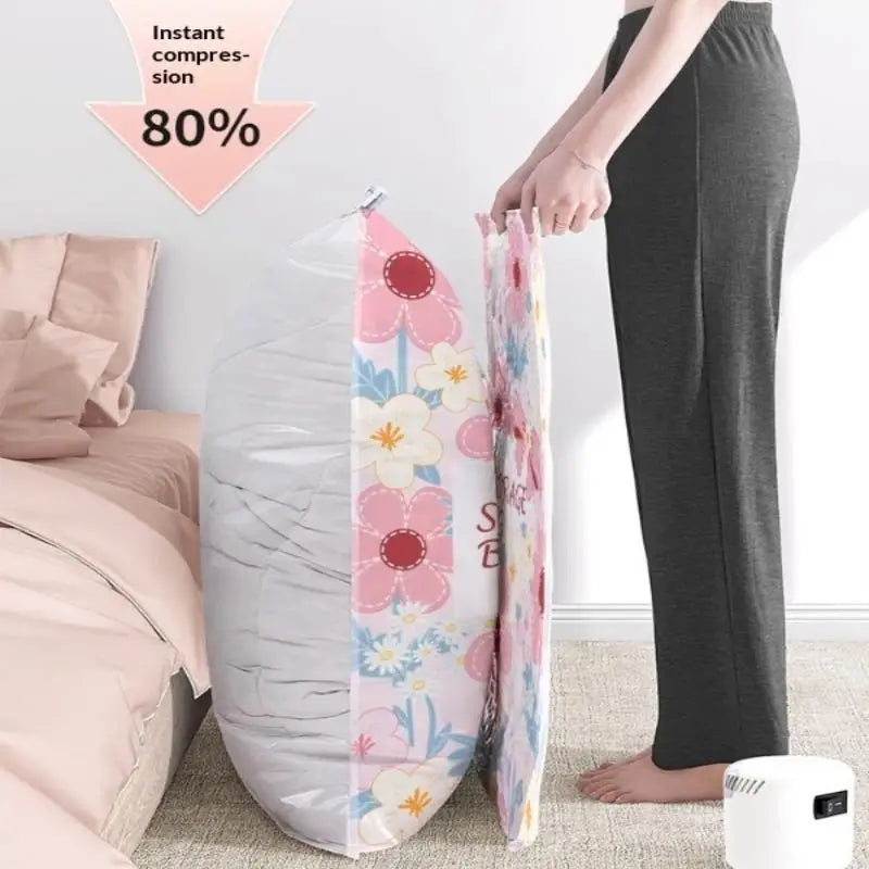 Sealer Clothes Travel Packing Organizer Vacuum Storage Bag Space Qme