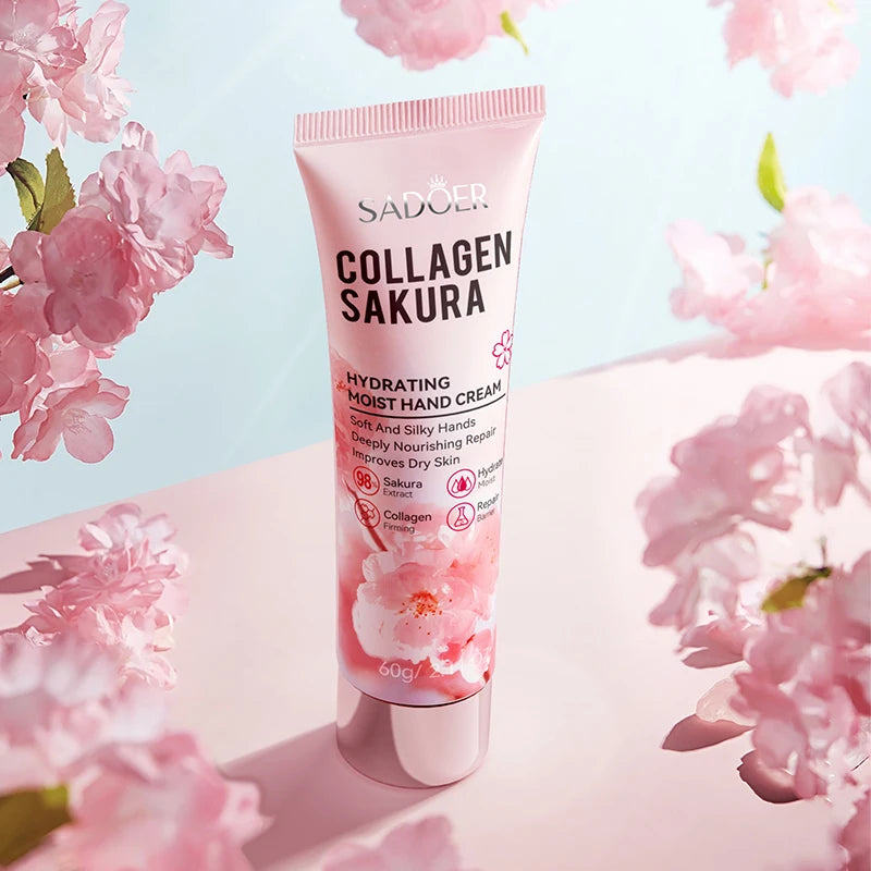 Sakura Collagen Hydrating Hand Cream Moisturizing Lotion Dry Cracked Qme