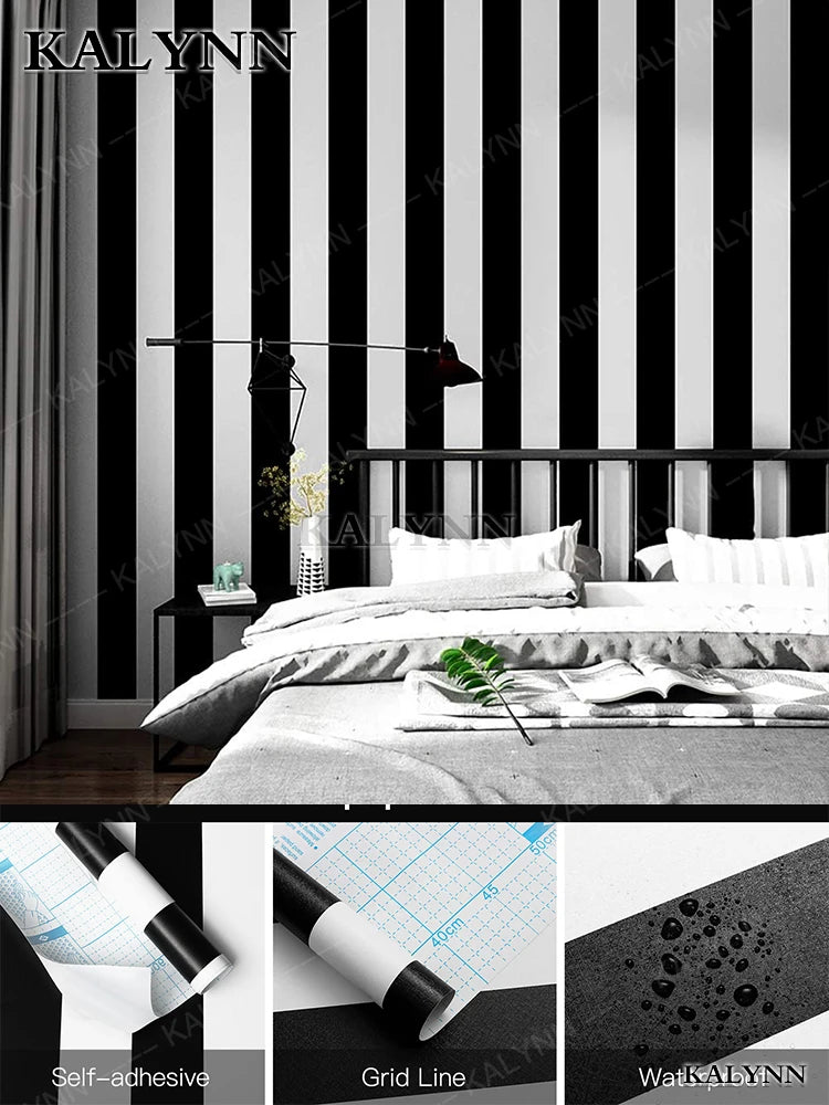 Vintage Contact Paper Many Peel Stick Self Adhesive Wallpaper Qme Stripe black white 3FTx17in(1mx45cm)