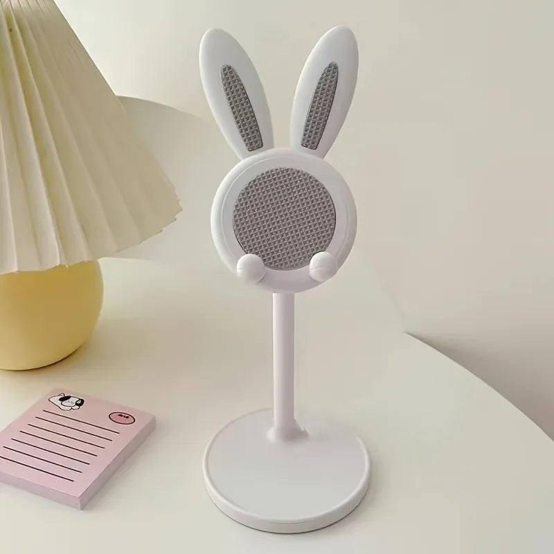 Cute Rabbit Mobile Phone Stand Desktop Adjustable Telescopic Lift Lazy Stand Cartoon Bunny Phone Holder For iPhone IPad Samsung Qme WHITE