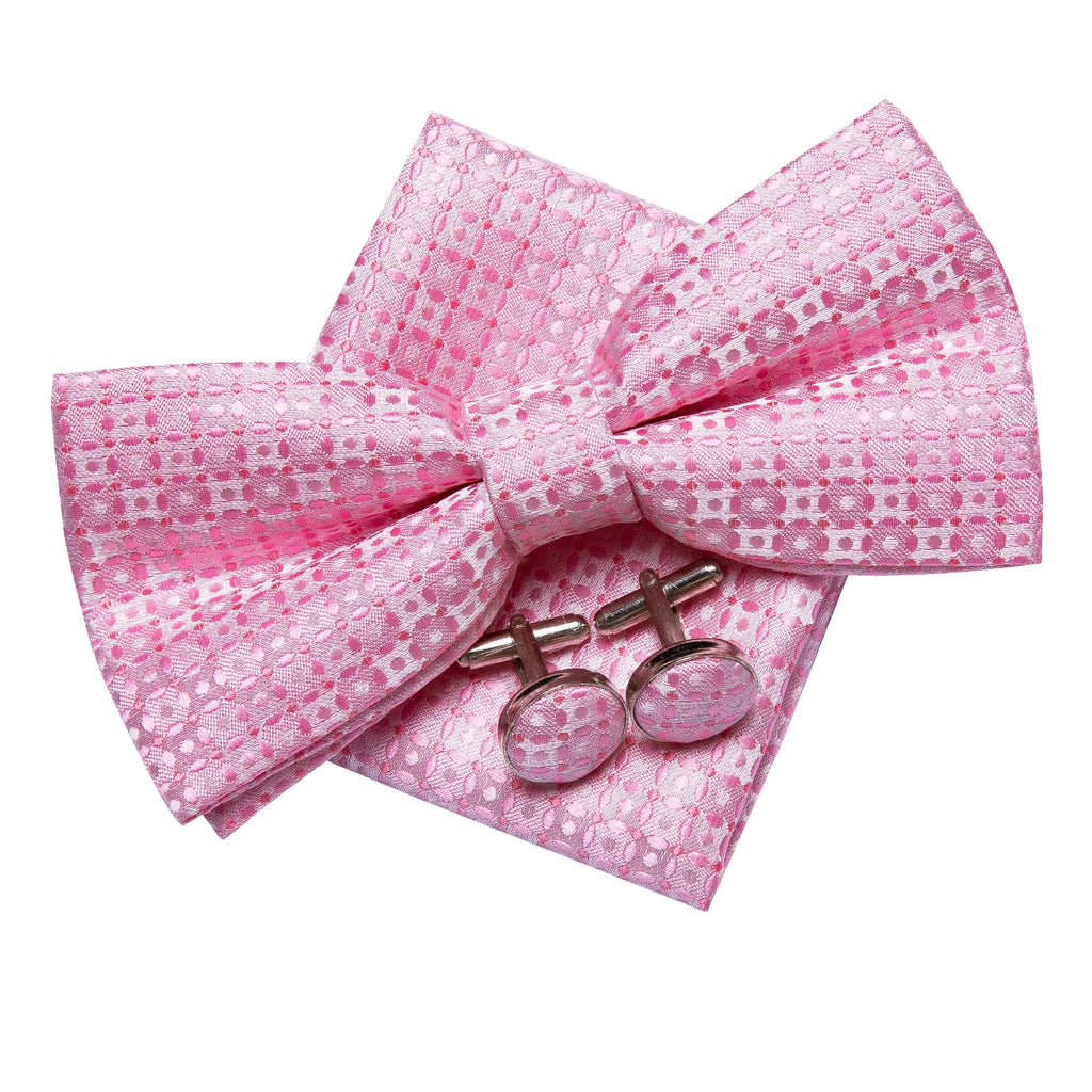 Hi-tie Pink Dot Silk Mens Pre-tied Bow Tie Hanky Cufflink Dusty Qme