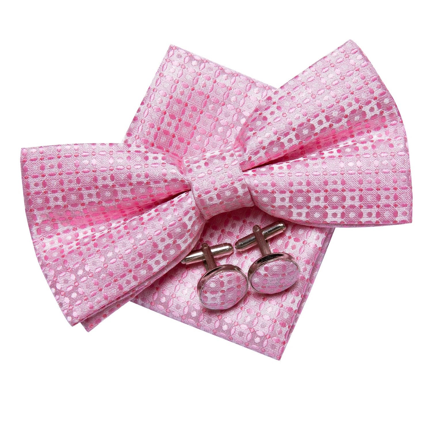 Hi-tie Pink Dot Silk Mens Pre-tied Bow Tie Hanky Cufflink Dusty Qme