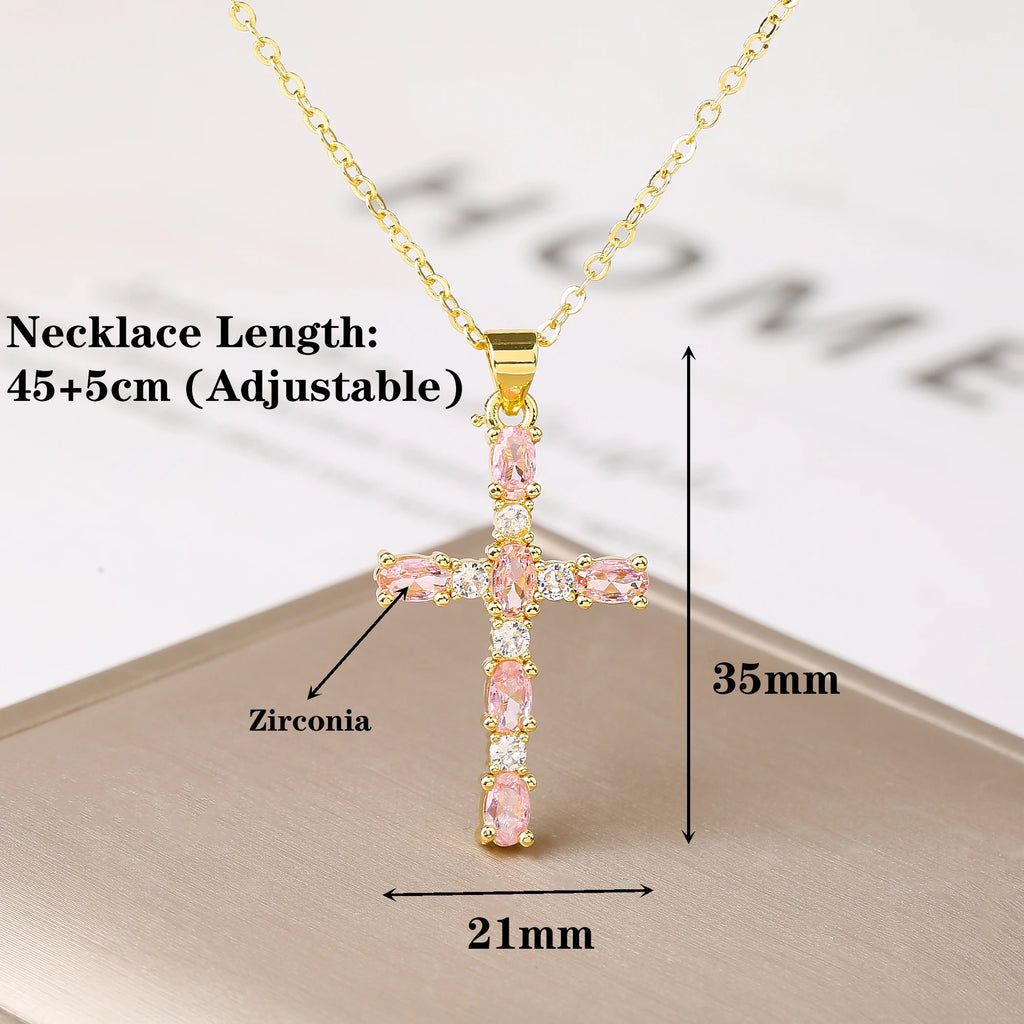 New Arrival Full-Zircon Crystal Cross Pendant Necklace Luxury for Men Women Daily Wear Party Religious Jewelry Christian Gift Qme
