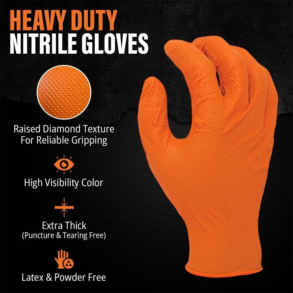 New Heavy Duty Nitrile Work Gloves Orange Disposible Latex Free PVC Gloves for Car Industry Gardening Care Cooking Tools Qme