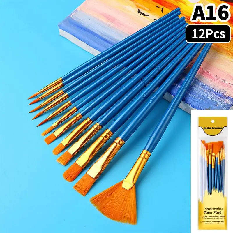 Detail Painting Brushes Professional Round Flat Nylon Hair Watercolor Qme A16